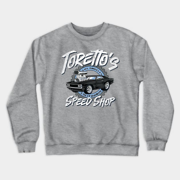 Toretto's Speed Shop Crewneck Sweatshirt by AnimalatWork